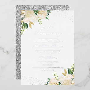 SILVER FOIL Floral 25th Jubileum Folie Uitnodiging