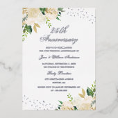 SILVER FOIL Floral 25th Jubileum Folie Uitnodiging (Voorkant)