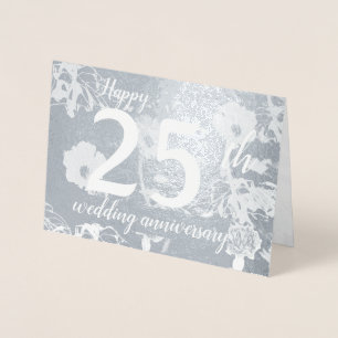 Silver Foil Floral 25th Wedding Jubileum Blank Folie Kaarten