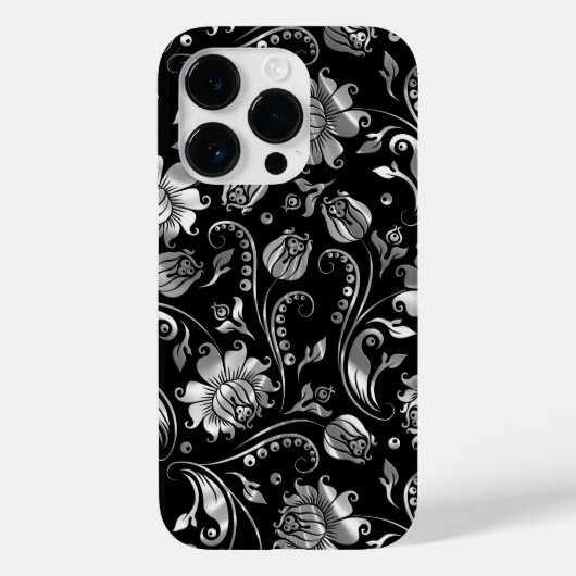 Silver Foil Floral DamasPattern Case-Mate iPhone Case (Achterkant)