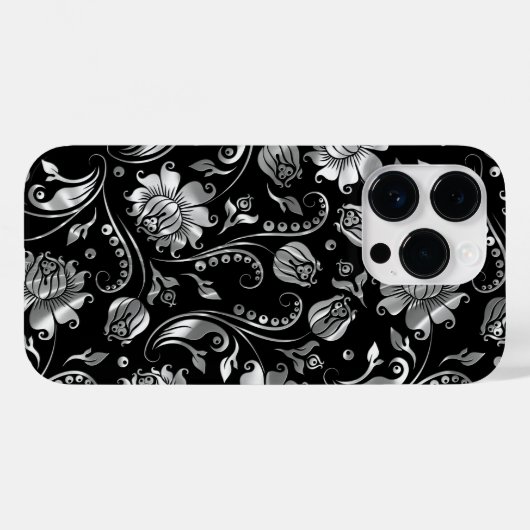 Silver Foil Floral DamasPattern Case-Mate iPhone Case (Achterkant (horizontaal))