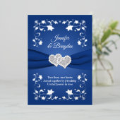 Silver Foil Floral, Joined Hearts Wedding Folie Uitnodiging (Staand Voorkant)