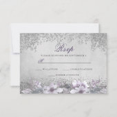 Silver Foil Floral Paars Wedding RSVP (Voorkant)