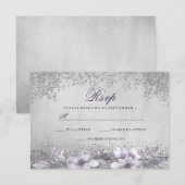 Silver Foil Floral Paars Wedding RSVP (Voorkant / Achterkant)