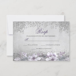Silver Foil Floral Paars Wedding RSVP Kaartje