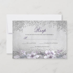 Silver Foil Floral Paars Wedding RSVP Kaartje