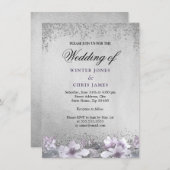 Silver Foil Floral Paarse Weddenschap Kaart (Voorkant / Achterkant)