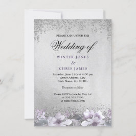 Silver Foil Floral Paarse Weddenschap Kaart