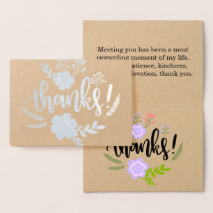 Silver Foil florale typografie Sincere dank u Folie Kaarten