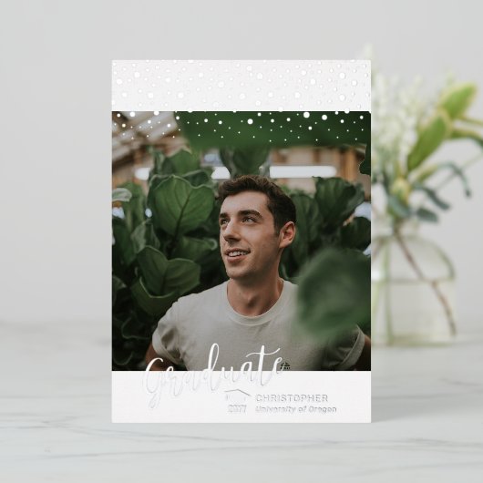 Silver Foil Foto Afstuderen Aankondiging Kaart (Staand Voorkant)