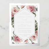 Silver Foil Frame Blush Floral Wedding Folie Uitnodiging (Voorkant)