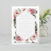 Silver Foil Frame Blush Floral Wedding Folie Uitnodiging (Staand Voorkant)