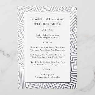 Silver Foil Geometric Border Wedding Menu Sjabloon