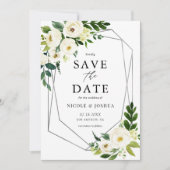 Silver Foil Geometric White Floral Lijst Spring Save The Date (Voorkant)