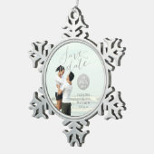 Silver Foil Glamor | Foto Save the Date Holiday Tin Sneeuwvlok Ornament (Rechts)
