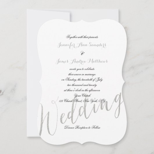 Silver Foil Glamour | Elegante huwelijksuitnodigin Kaart (Voorkant)