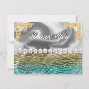 Silver Foil Gold, Blauwgroen Zebra Print Verjaarda Bedankkaart