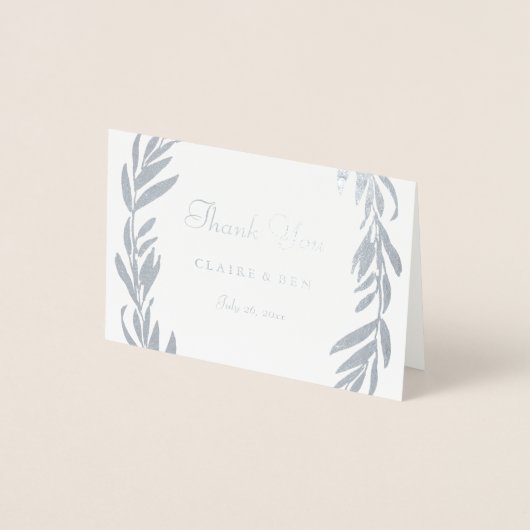 Silver Foil Grey Leaf Wreath Weddenschap Hartelijk Folie Kaarten (Voorkant)
