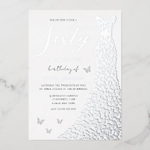 Silver Foil Heart Gown 60th Birthday Party Real Folie Uitnodiging