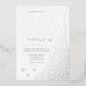 Silver Foil Heart Gown 60th Birthday Party Real Folie Uitnodiging (Voorkant)