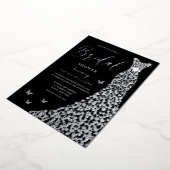 Silver Foil Heart Gown with Black Vrijgezellenfees Folie Uitnodiging (Gedraaid)