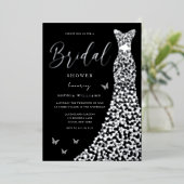 Silver Foil Heart Gown with Black Vrijgezellenfees Folie Uitnodiging (Staand Voorkant)