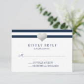 Silver Foil Heart + Stripes RSVP Kaartje (Staand voorkant)
