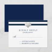 Silver Foil Heart + Stripes RSVP Kaartje (Voorkant / Achterkant)