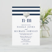 Silver Foil Heart + Stripes Wedding Invitations Kaart (Staand voorkant)