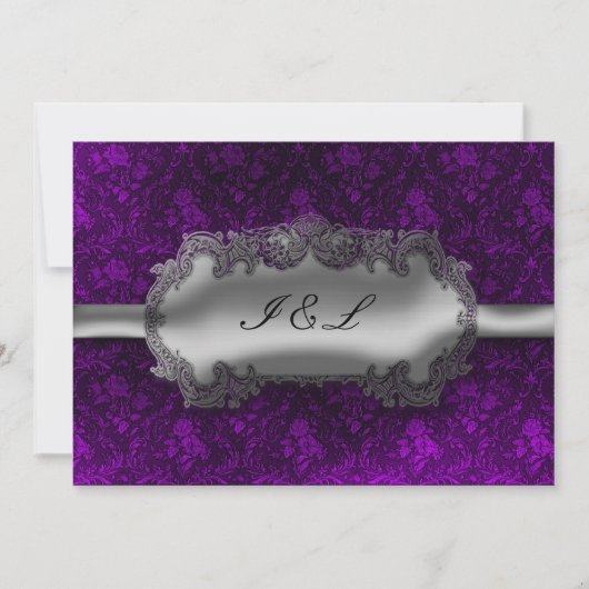Silver Foil Kijk Damask Gothic Wedding Kaart (Voorkant)