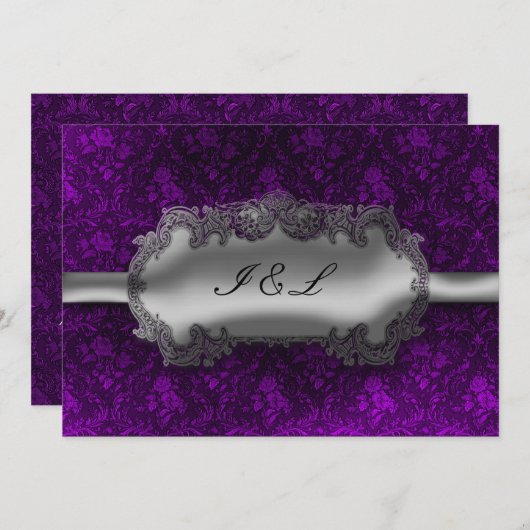 Silver Foil Kijk Damask Gothic Wedding Kaart (Voorkant / Achterkant)
