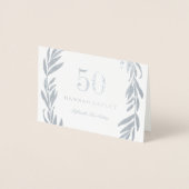 Silver Foil Leaf Wreath 50th Birthday Invitation Folie Kaarten (Voorkant)