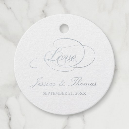 Silver Foil Liefde Script Wedding Favor Sjabloon Bedankjes Labels (Voorkant)