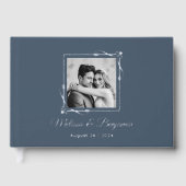 Silver Foil Lijst op Blue Wedding Gastenboek (Voorkant)