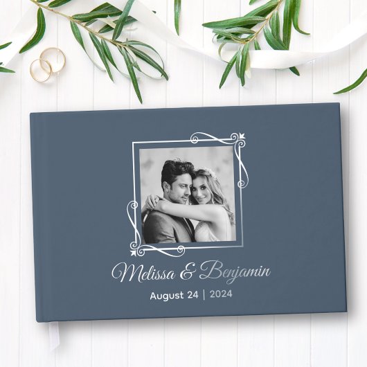 Silver Foil Lijst op Blue Wedding Gastenboek