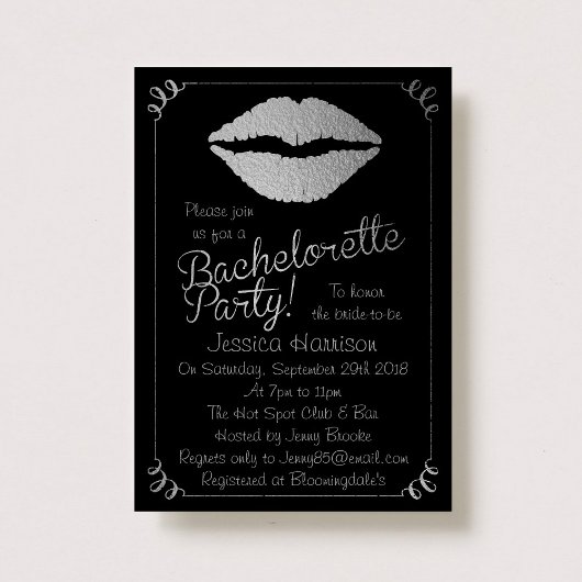 Silver Foil Lips Bachelorette Party Kaart