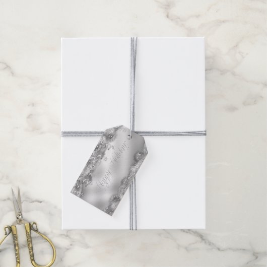 Silver Foil look Cadeft Labels Cadeaulabel (Met Touw)