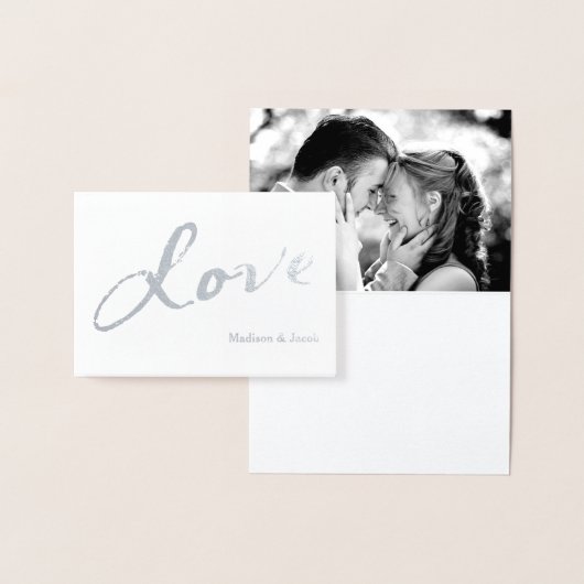 Silver Foil Love Foto Bedankt Kaart op Grijs (Display)