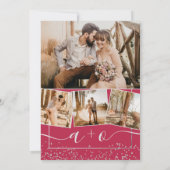 Silver foil magenta foto initialen bruiloft kaart (Achterkant)