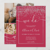 Silver foil magenta foto initialen bruiloft kaart (Voorkant / Achterkant)