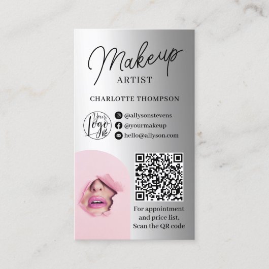 Silver foil make-up logo Qr code 2 foto's Visitekaartje (Voorkant)