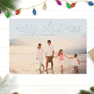 Silver Foil Merry-kerstfotokaart Ice Blue Folie Feestdagenkaart