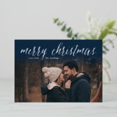 Silver Foil Merry-kerstfotokaart | Navy Blue Folie Feestdagenkaart (Staand Voorkant)