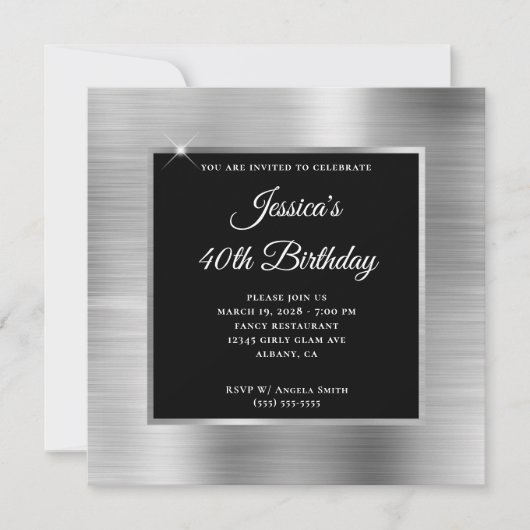 Silver Foil met zwarte bekleding 40th Birthday Kaart (Voorkant)