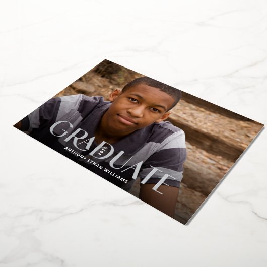 Silver Foil Modern 1-Photo Graduation Party Folie Uitnodiging (Gedraaid)