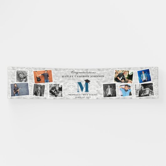 Silver Foil Monogram 10 Foto Graduation Party Spandoek (Horizontaal)