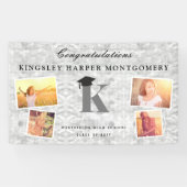 Silver Foil Monogram 4 Foto Stylish Afstudeerder P Spandoek (Horizontaal)