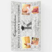 Silver Foil Monogram 4 Foto Stylish Afstudeerder P Spandoek (Verticaal)