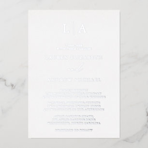 Silver Foil Monogram Initiaal Minimalist Weddensch Folie Uitnodiging