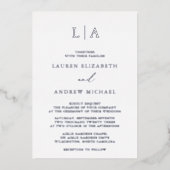 Silver Foil Monogram Initiaal Minimalist Weddensch Folie Uitnodiging (Voorkant)